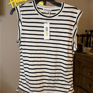 DKNY Sleeveless Top with Black and White Stripes